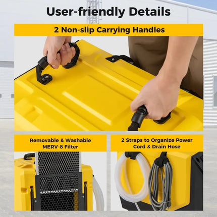 190 PPD Commercial Dehumidifier with Pump and 2 Wheels-Yellow Costway