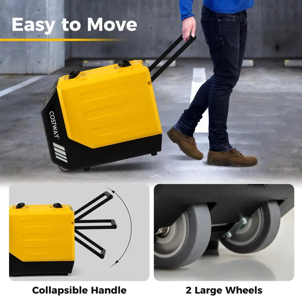 190 PPD Commercial Dehumidifier with Pump and 2 Wheels-Yellow Costway