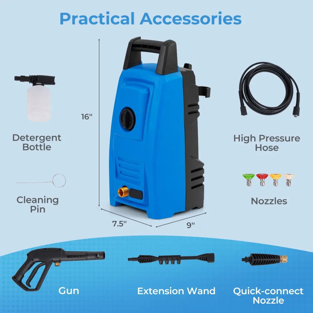 1900 PSI 1.8 GPM Electric Pressure Washer with 4 Quick Connect Nozzles-Blue - Blue - Pressure Washers