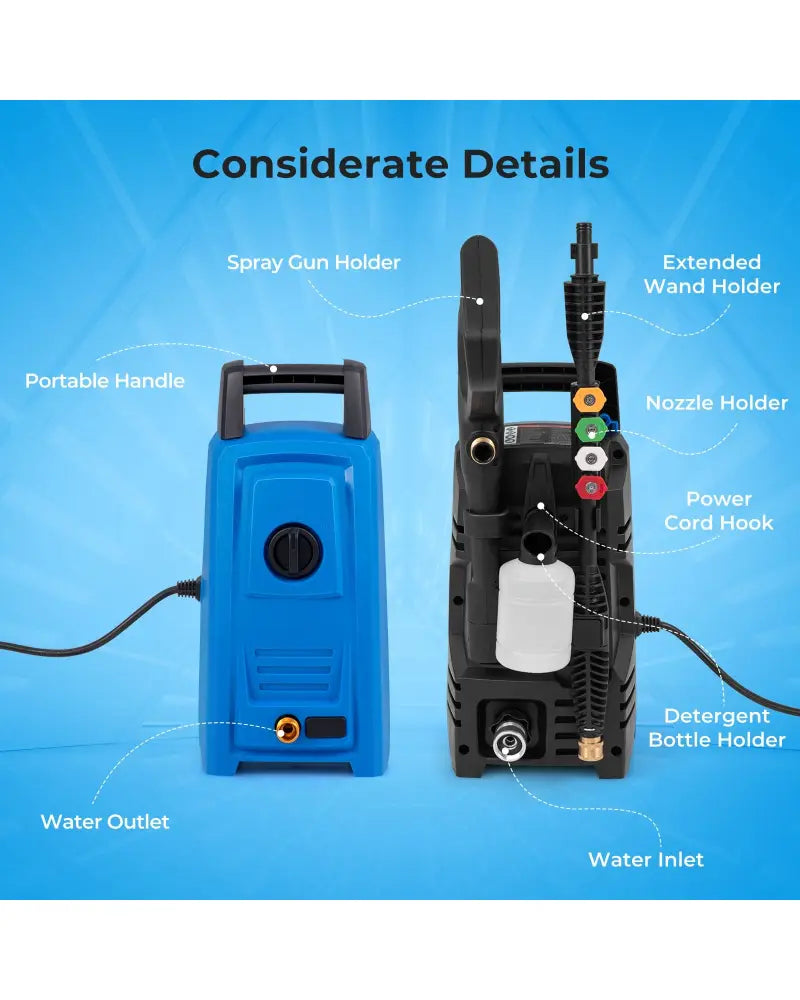 1900 PSI 1.8 GPM Electric Pressure Washer with 4 Quick Connect Nozzles-Blue - Blue - Pressure Washers