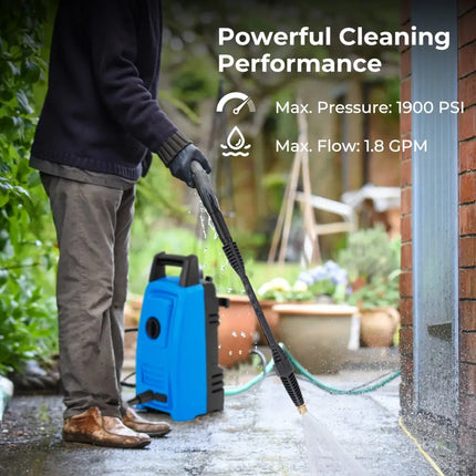 1900 PSI 1.8 GPM Electric Pressure Washer with 4 Quick Connect Nozzles-Blue - Blue - Pressure Washers