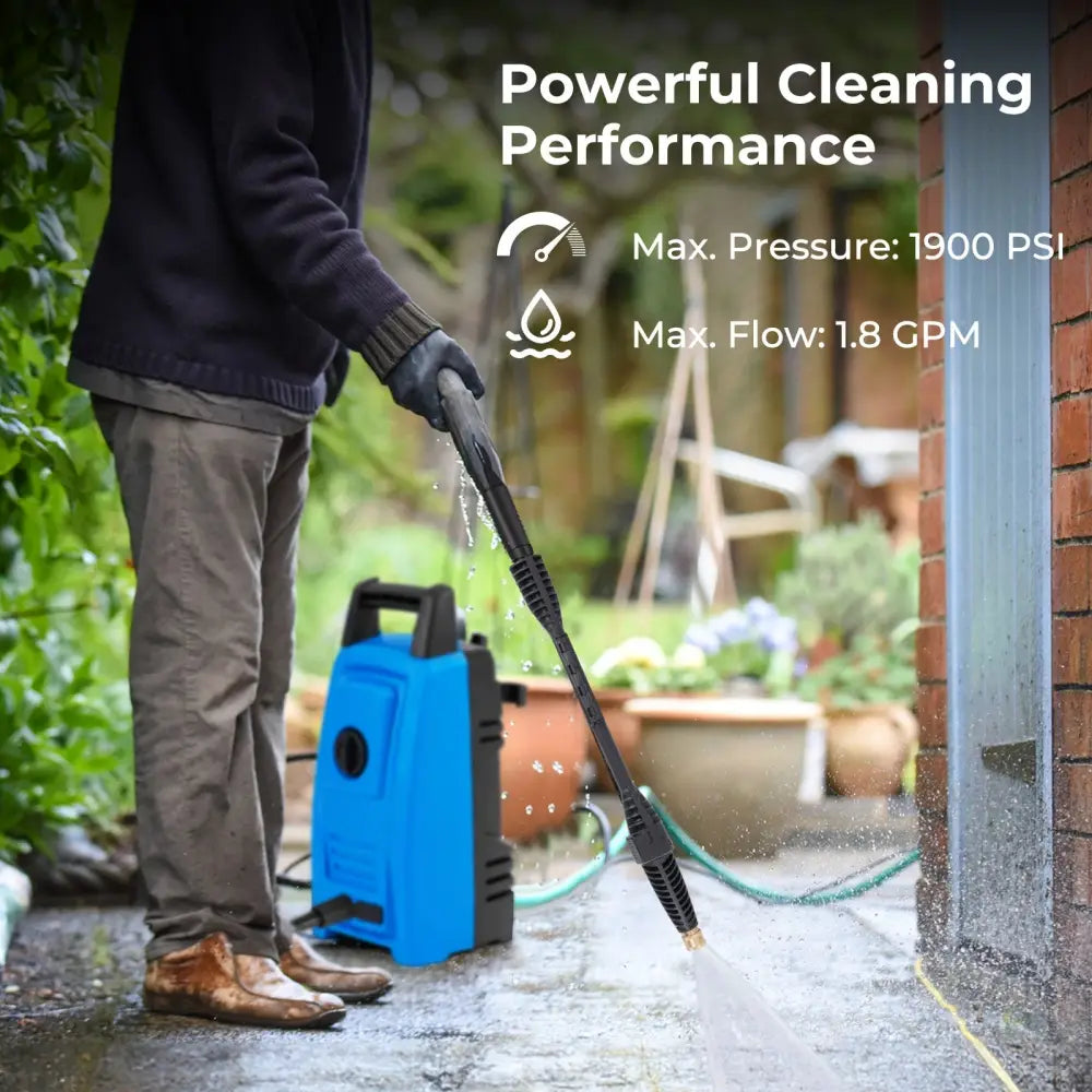 1900 PSI 1.8 GPM Electric Pressure Washer with 4 Quick Connect Nozzles-Blue - Blue - Pressure Washers