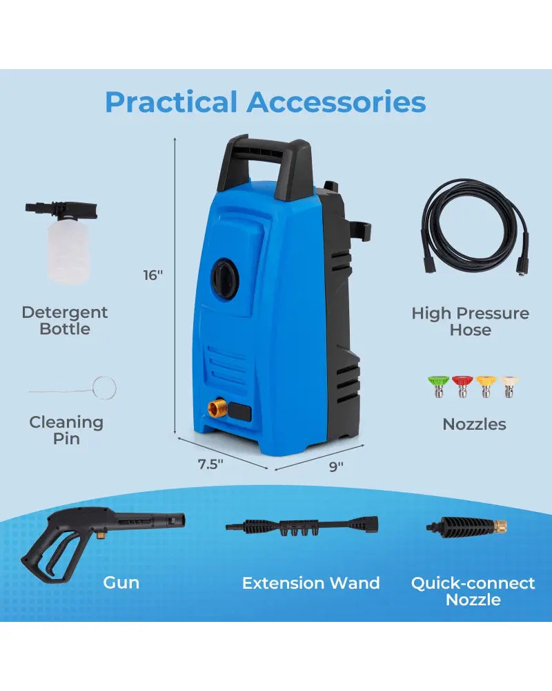1900 PSI 1.8 GPM Electric Pressure Washer with 4 Quick Connect Nozzles-Blue - Blue - Pressure Washers