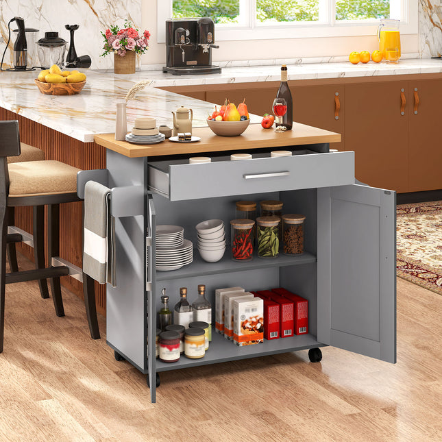 Rolling Kitchen Island Cart with Towel and Spice Rack-Gray