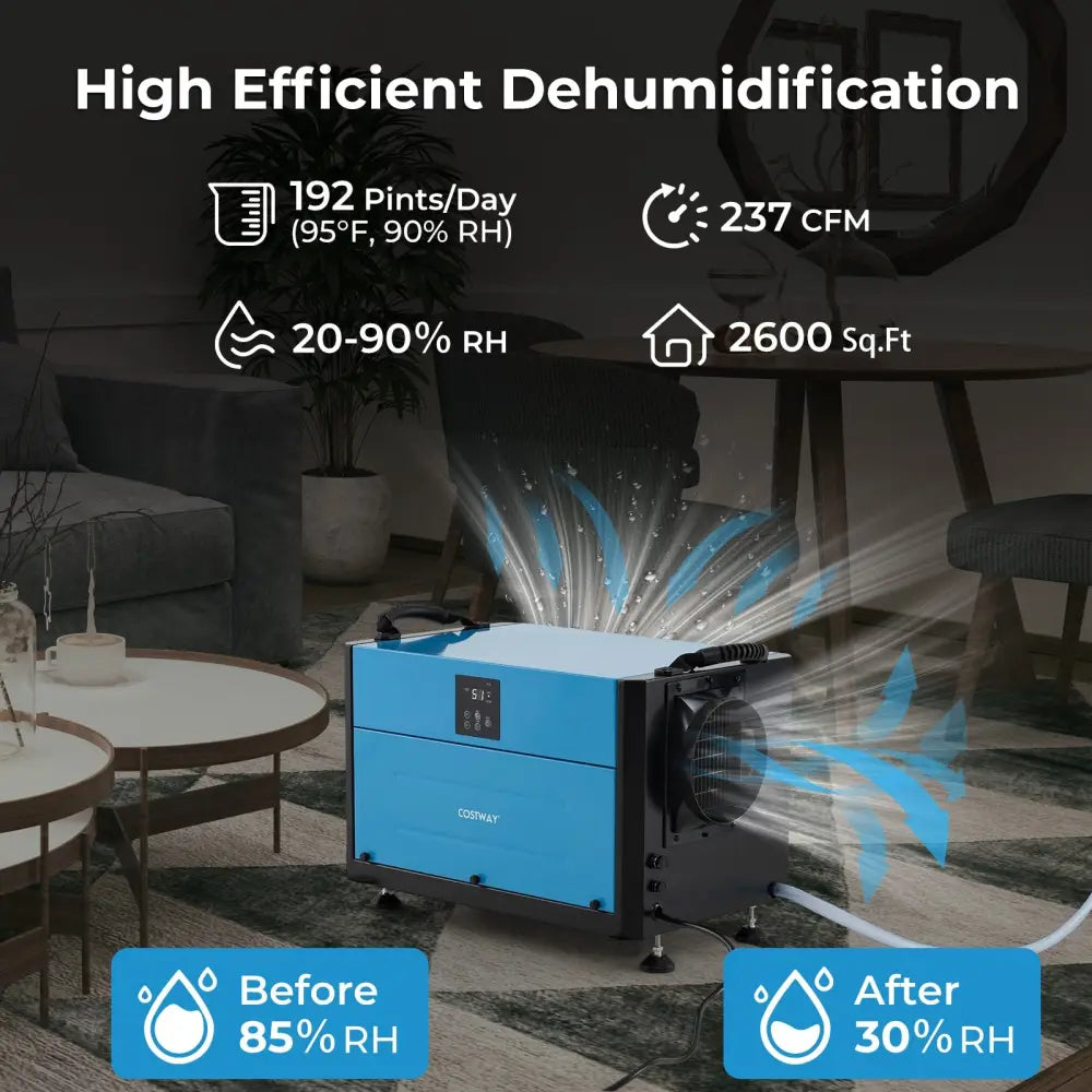 192 Pint Crawl Space Dehumidifier with 3 Modes and 24H Timer-Blue - Blue - Dehumidifiers