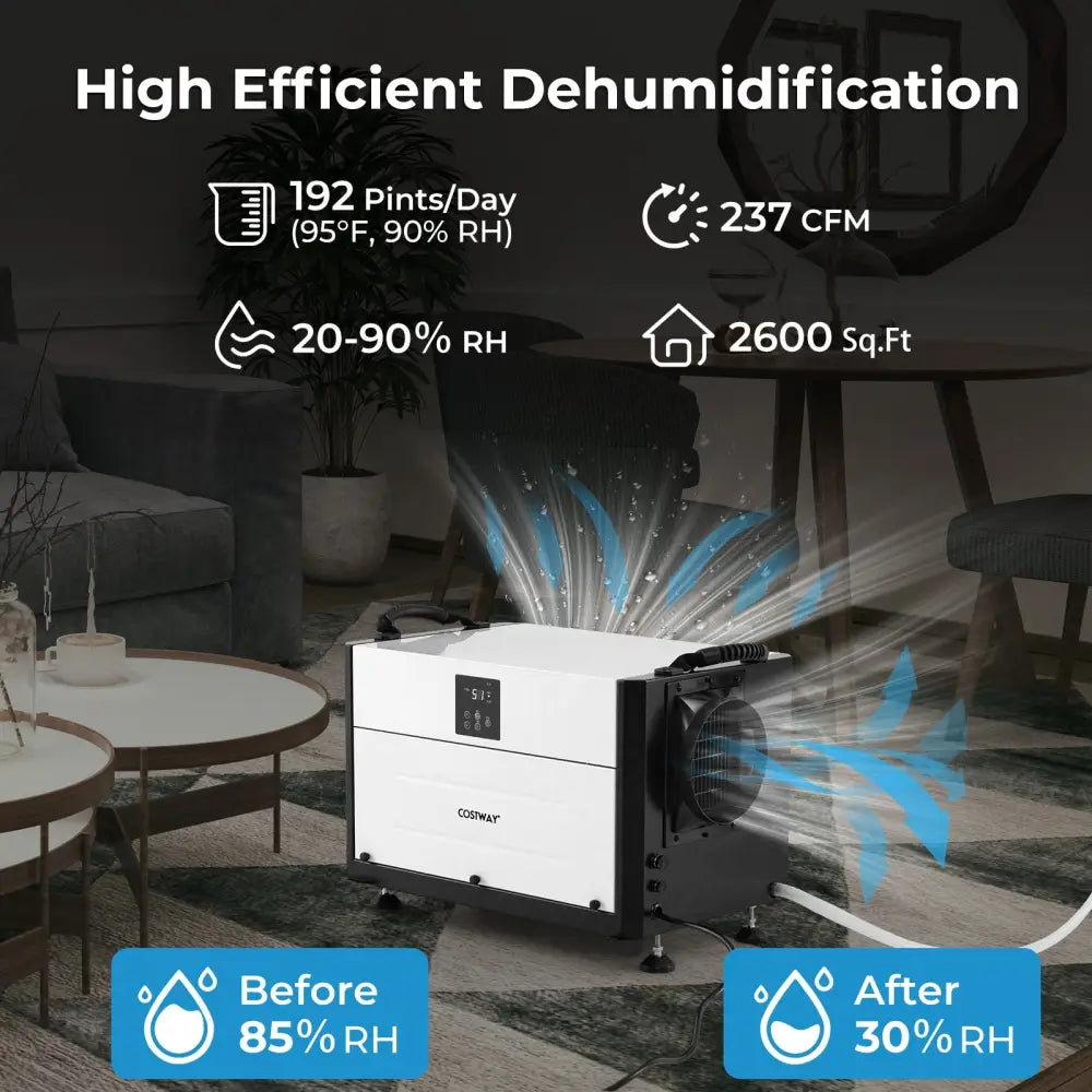 192 Pint Crawl Space Dehumidifier with 3 Modes and 24H Timer-White - White - Dehumidifiers