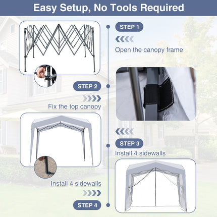 Pop up Canopy Tent wiht 4 Sidewalls Mesh Netting Wheeled Bag-White