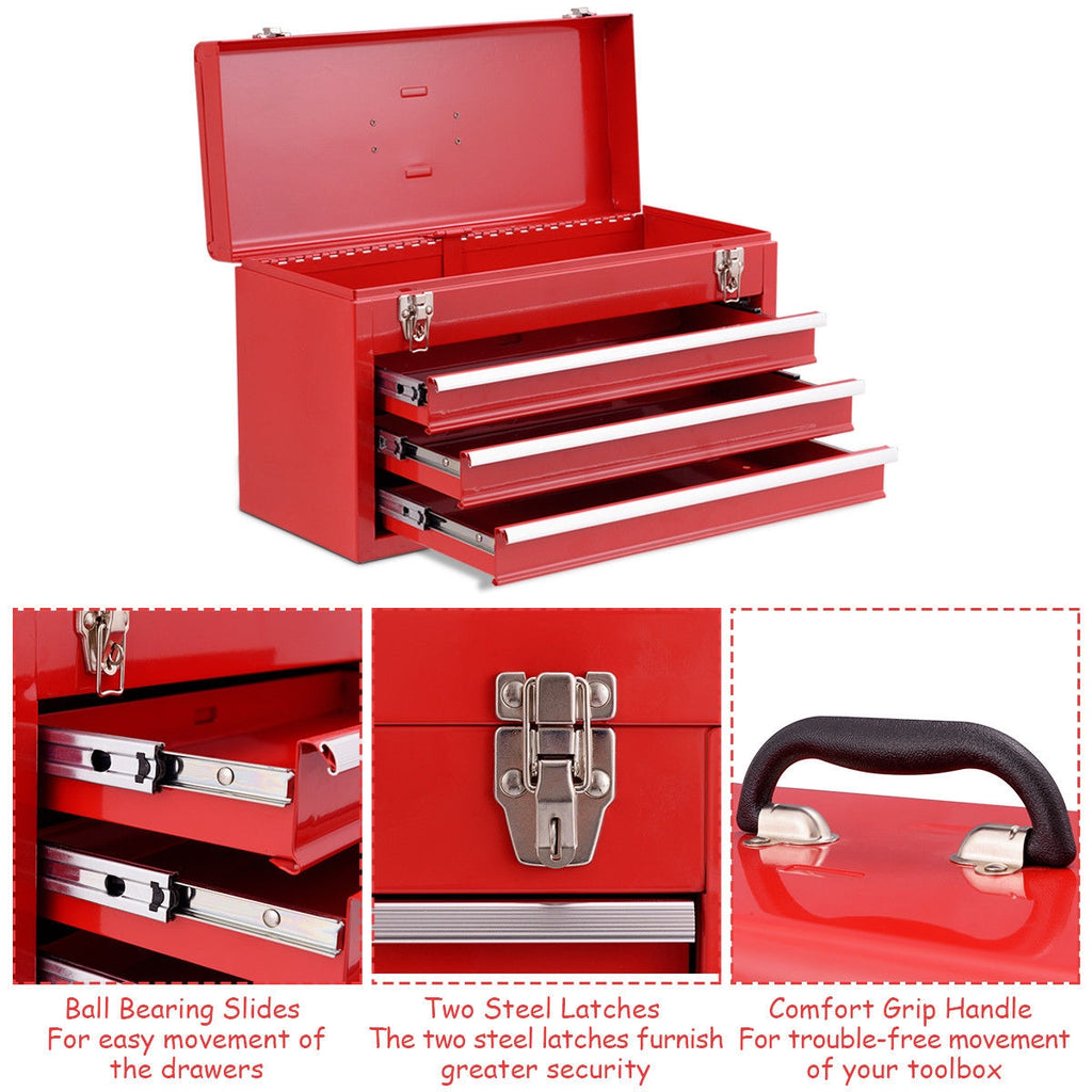 Servante d'atelier portable avec 3 tiroirs - Rouge
