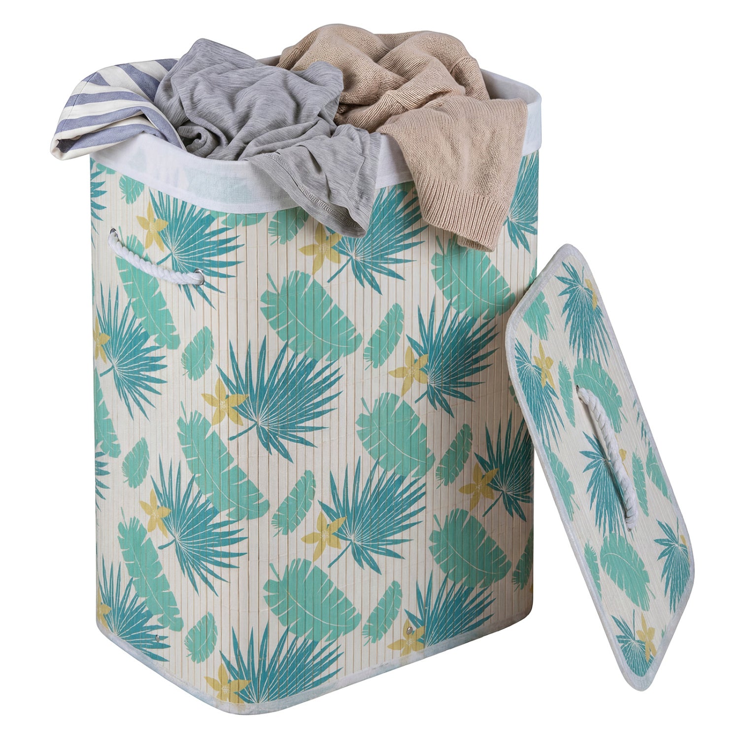 19 Gal Bamboo Clothes Hamper with Removable Liner and Portable Handles-Green