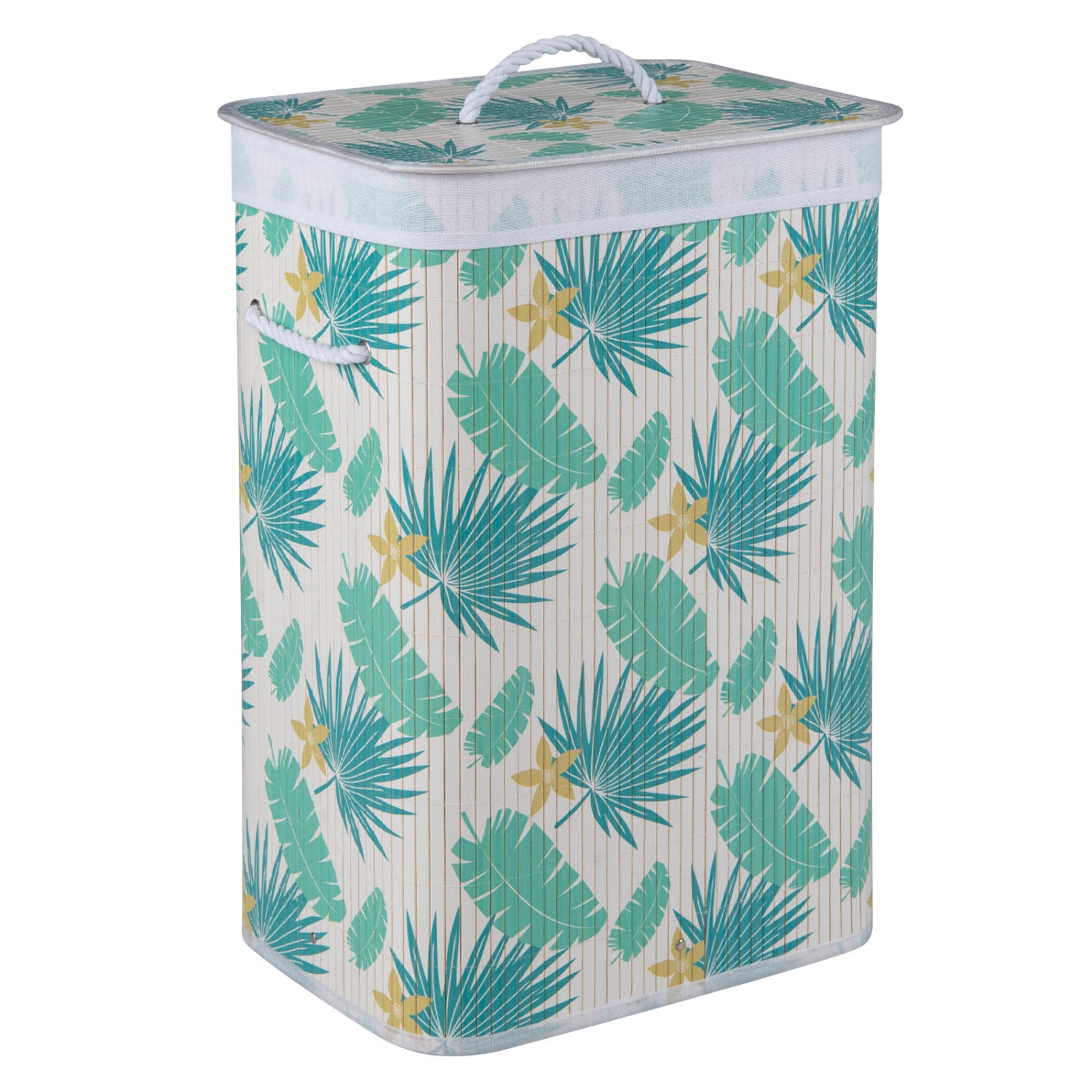 19 Gal Bamboo Clothes Hamper with Removable Liner and Portable Handles-Green