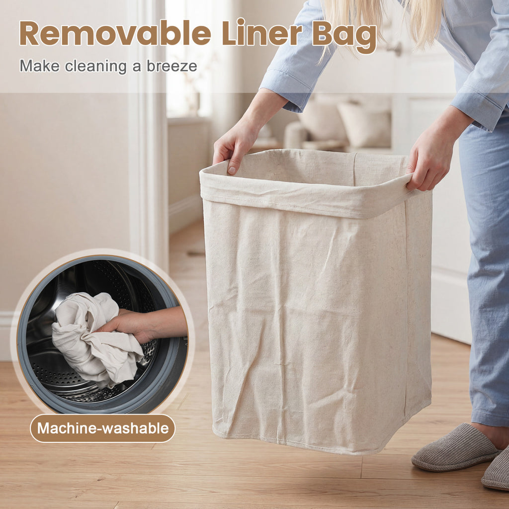 19 Gal Bamboo Clothes Hamper with Removable Liner and Portable Handles-Natrual