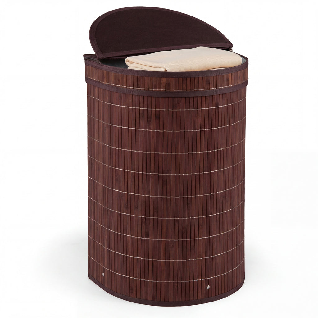 19 Gal Capacity Bamboo Laundry Hamper with Zippered Lid-Brown