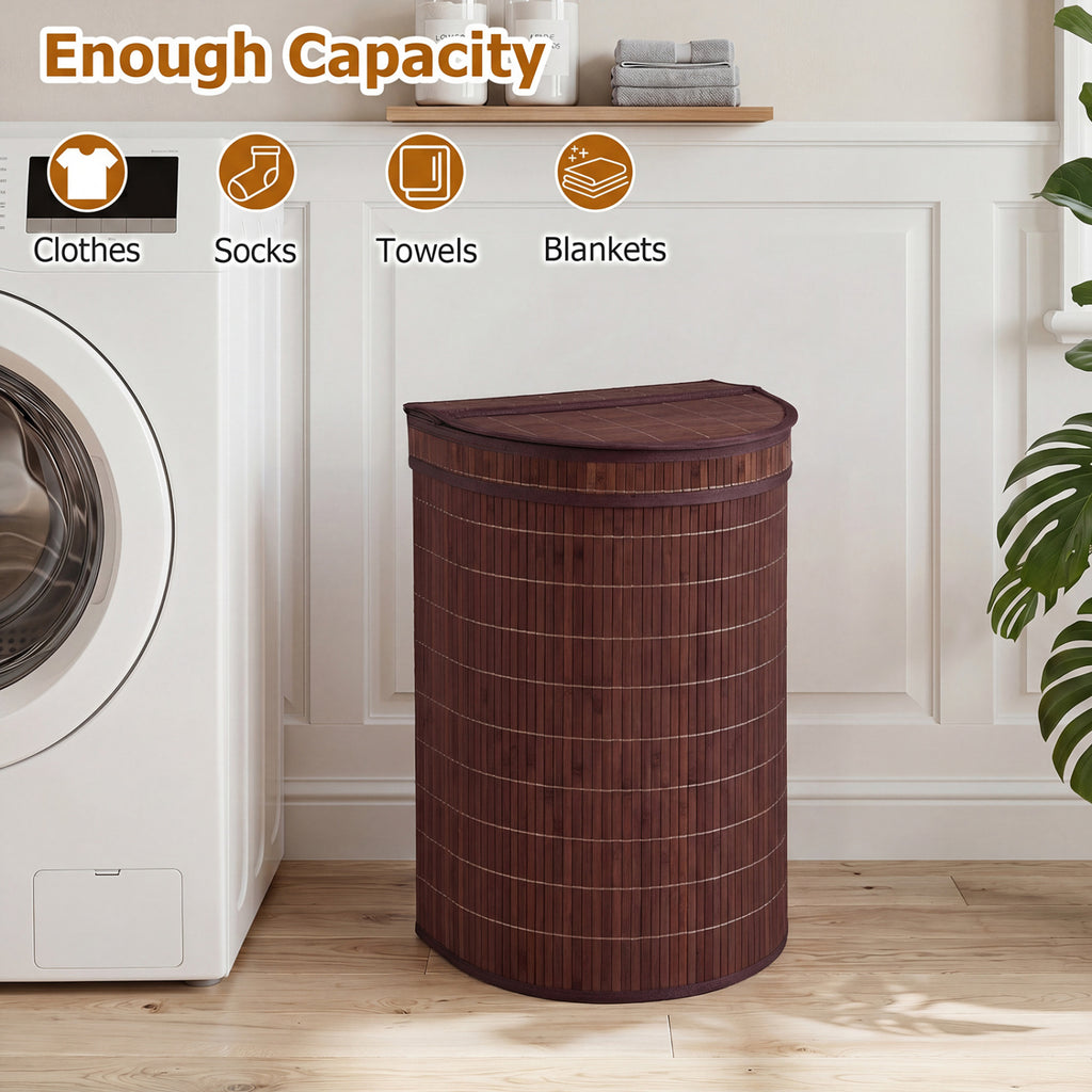 19 Gal Capacity Bamboo Laundry Hamper with Zippered Lid-Brown