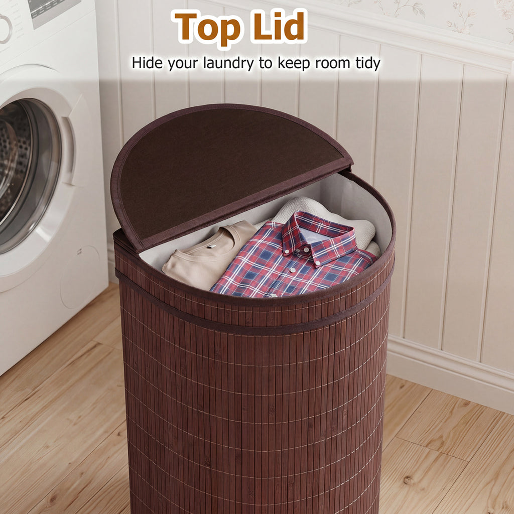 19 Gal Capacity Bamboo Laundry Hamper with Zippered Lid-Brown
