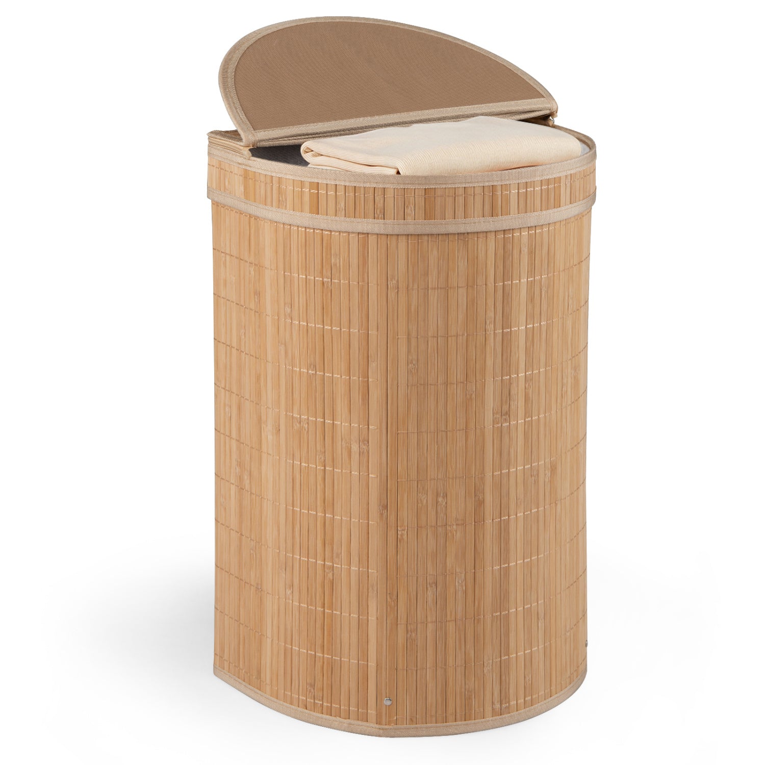 19 Gal Capacity Bamboo Laundry Hamper with Zippered Lid-Natural