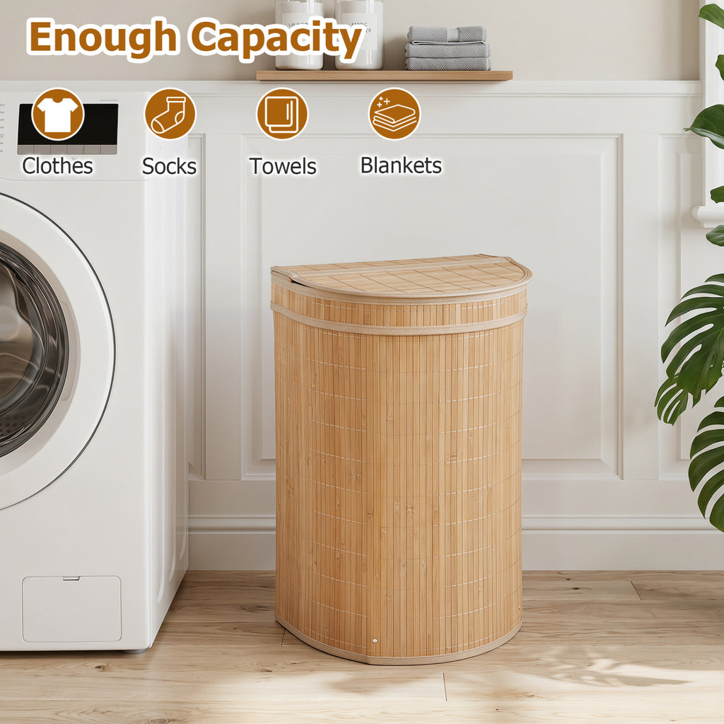 19 Gal Capacity Bamboo Laundry Hamper with Zippered Lid-Natural