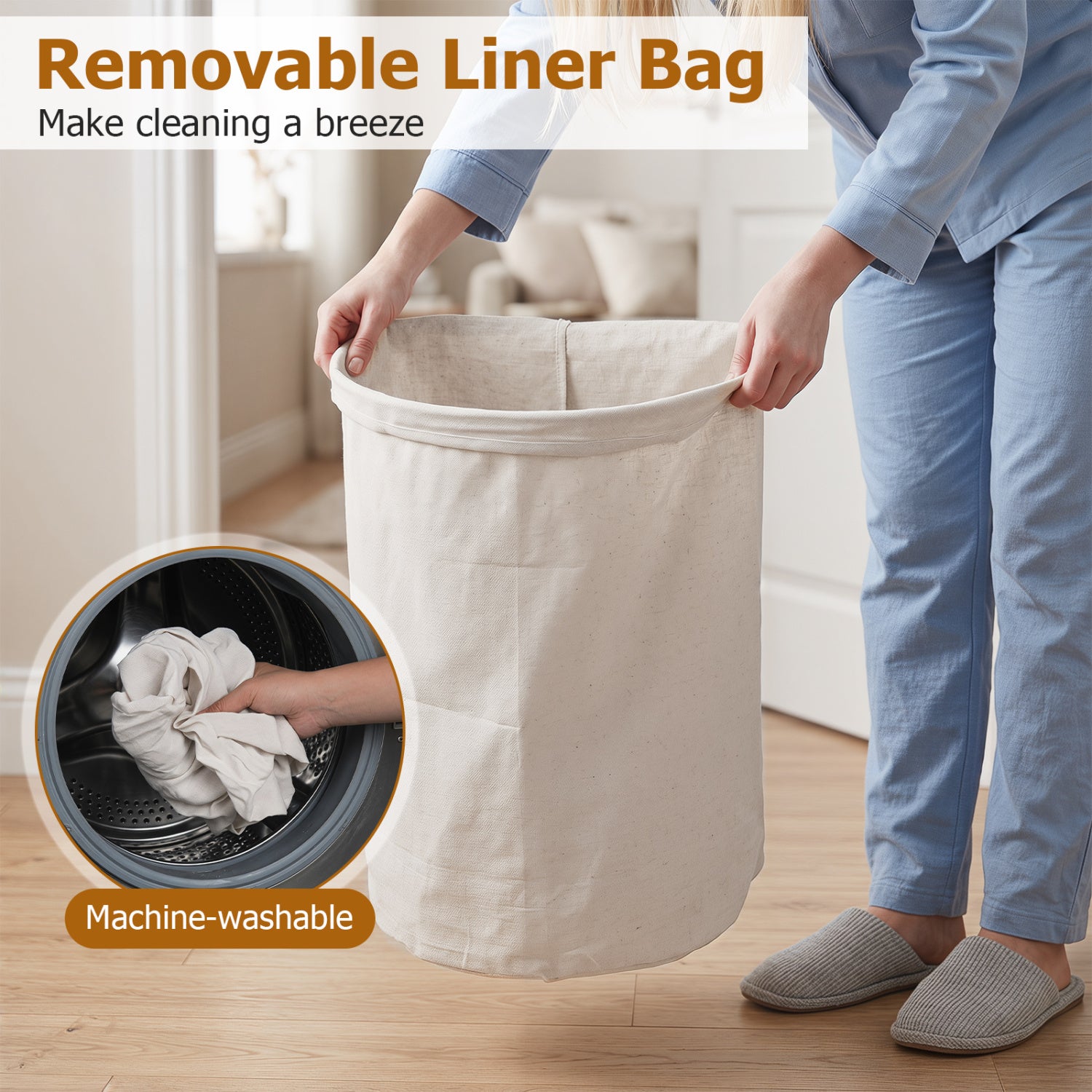 19 Gal Capacity Bamboo Laundry Hamper with Zippered Lid-Natural
