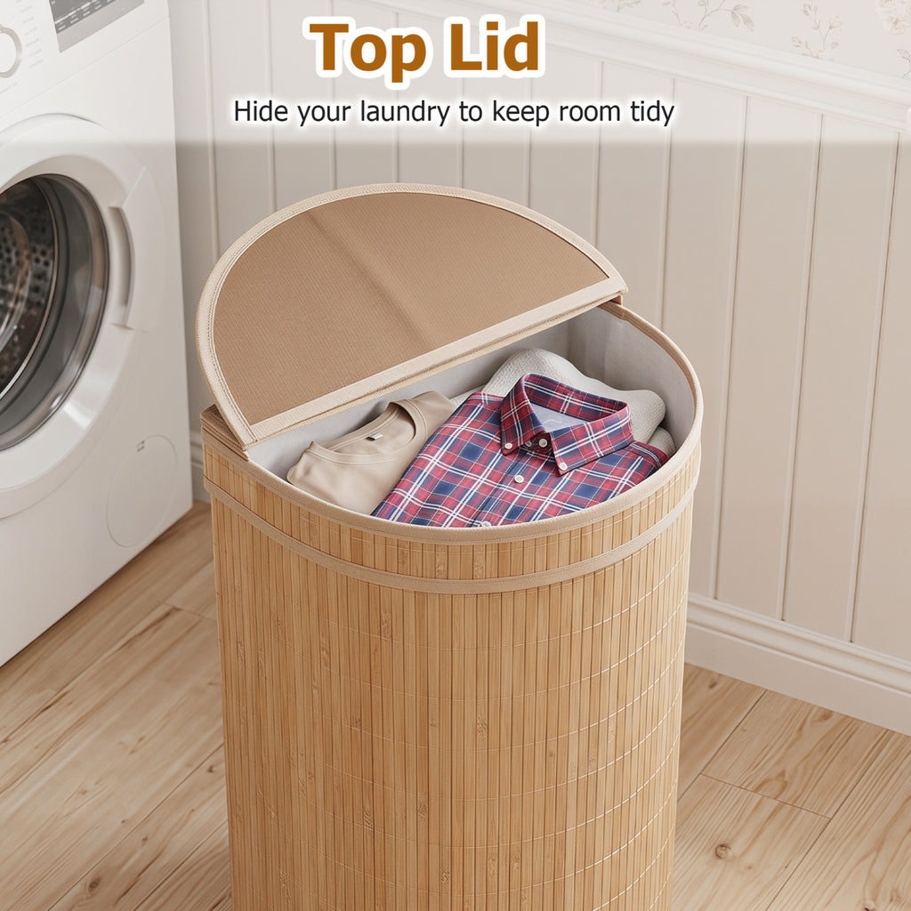 19 Gal Capacity Bamboo Laundry Hamper with Zippered Lid-Natural