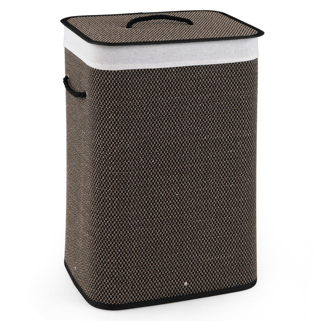 19 Gal Capacity Bamboo Clothes Hamper with Removable Liner and Portable Handles-Black