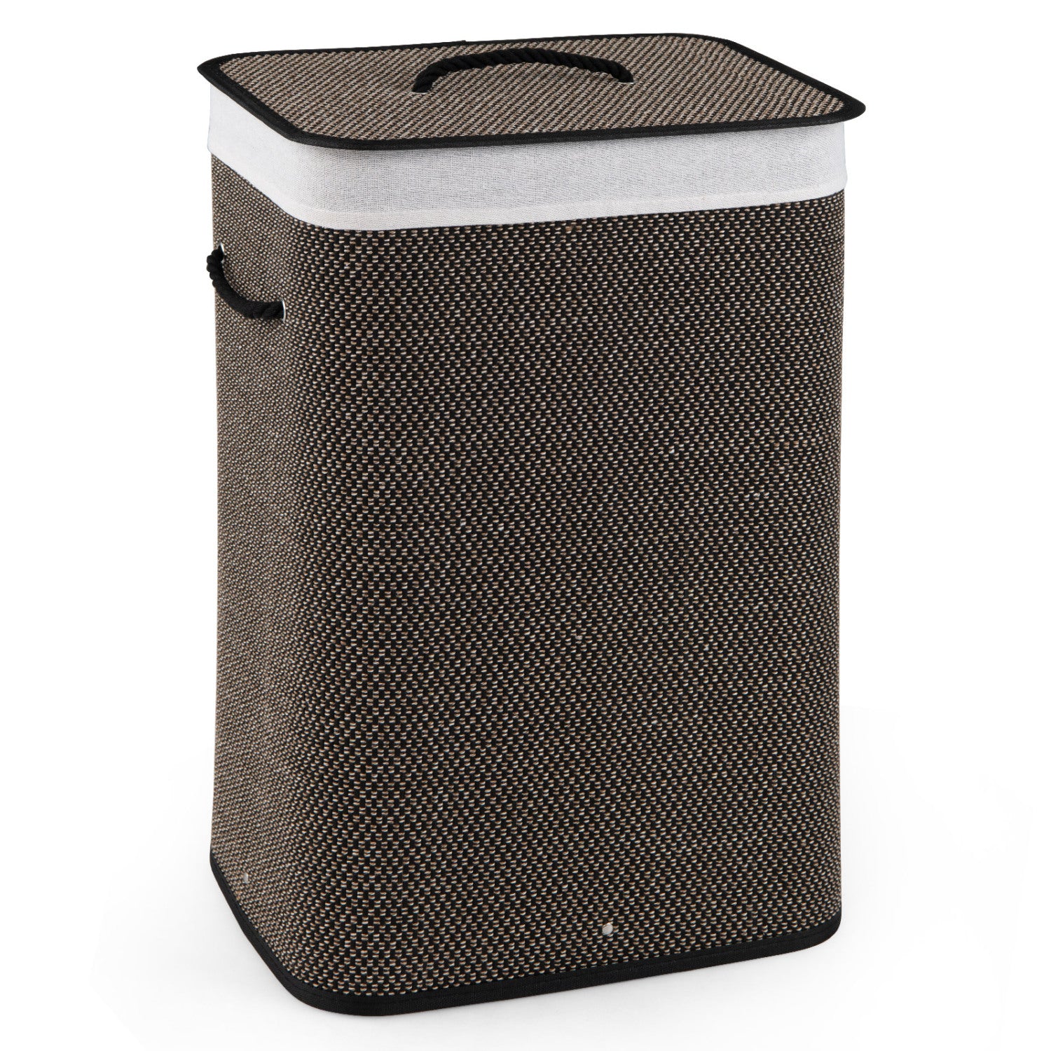 19 Gal Capacity Bamboo Clothes Hamper with Removable Liner and Portable Handles-Black