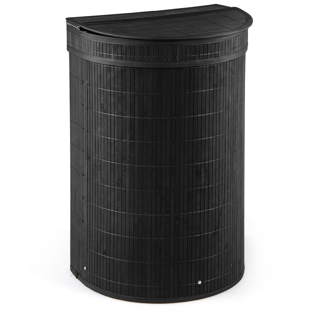 19 Gal Capacity Bamboo Laundry Hamper with Zippered Lid-Black