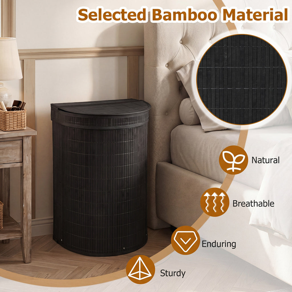 19 Gal Capacity Bamboo Laundry Hamper with Zippered Lid-Black