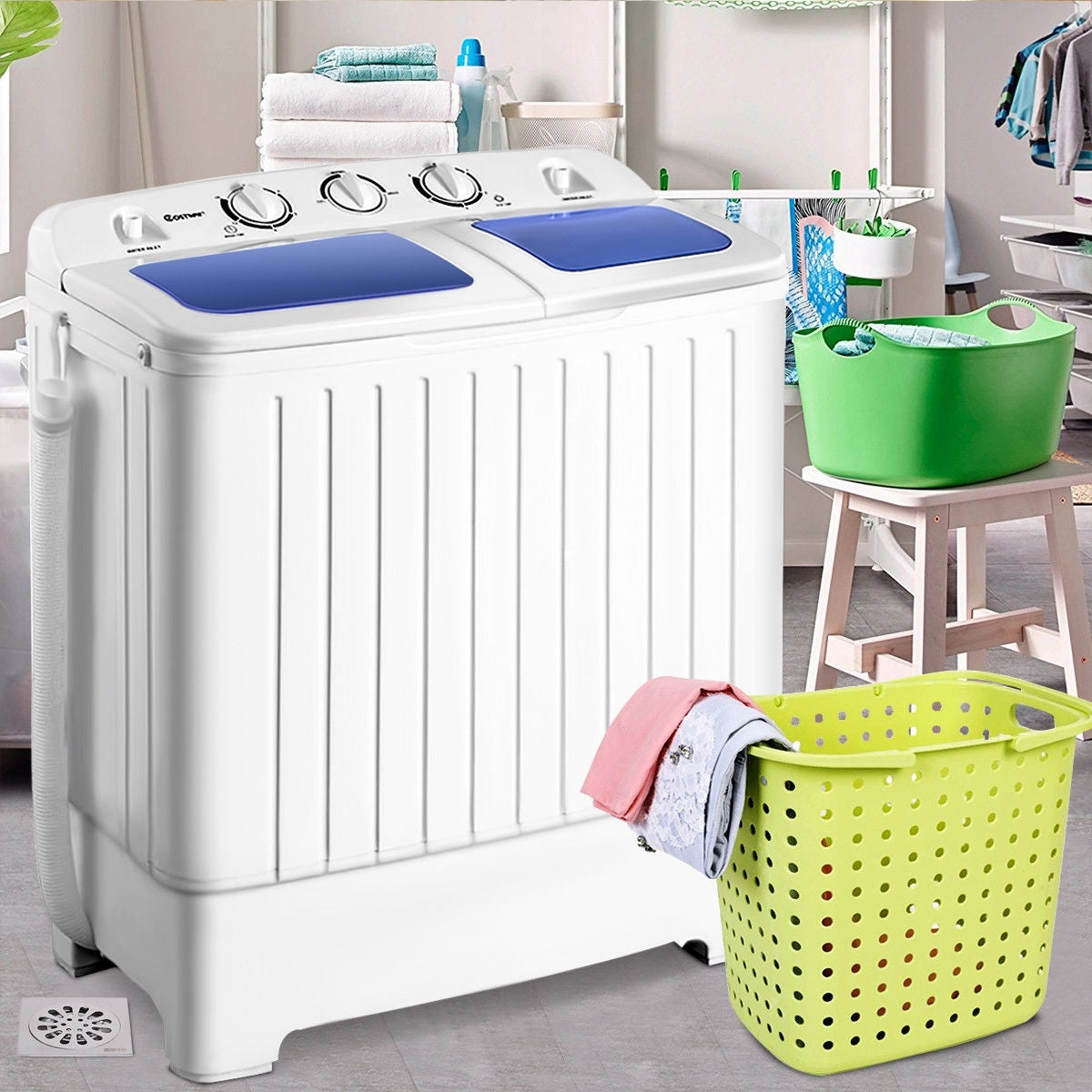 20 lbs Compact Twin Tub Washing Machine for Home Use