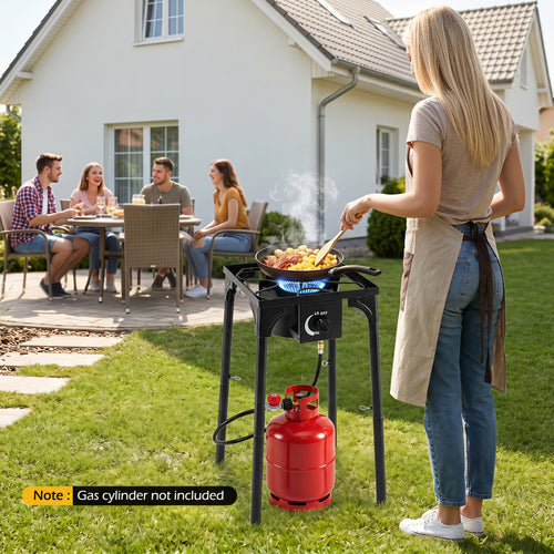 1 Burner Propane Stove 80000 BTU with Adjustable Regulator and Hose for Camping BBQ-Black