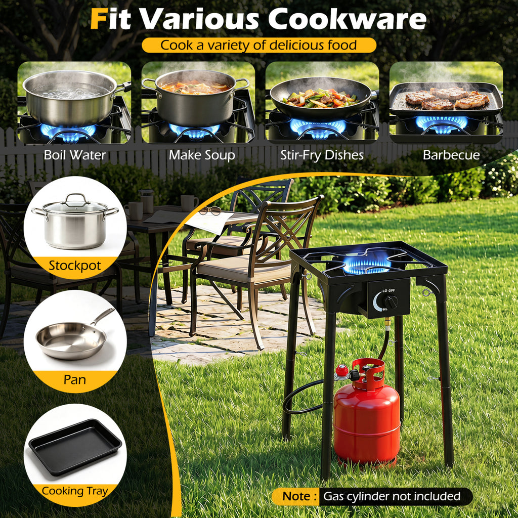 1 Burner Propane Stove 80000 BTU with Adjustable Regulator and Hose for Camping BBQ-Black