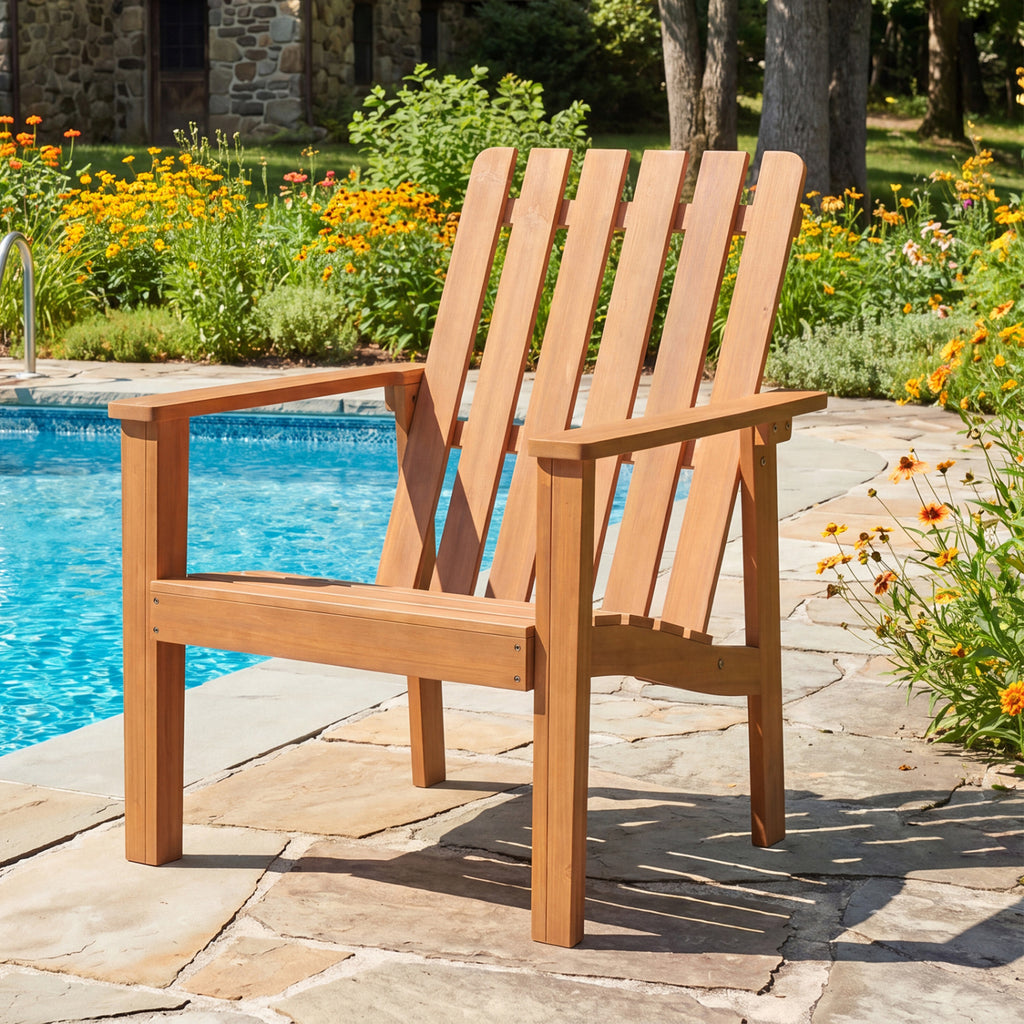 1 Pack Acacia Wood Outdoor Patio Chair with Slatted Backrest and Seat Built-in Armrest