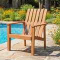 1 Pack Acacia Wood Outdoor Patio Chair with Slatted Backrest and Seat Built-in Armrest