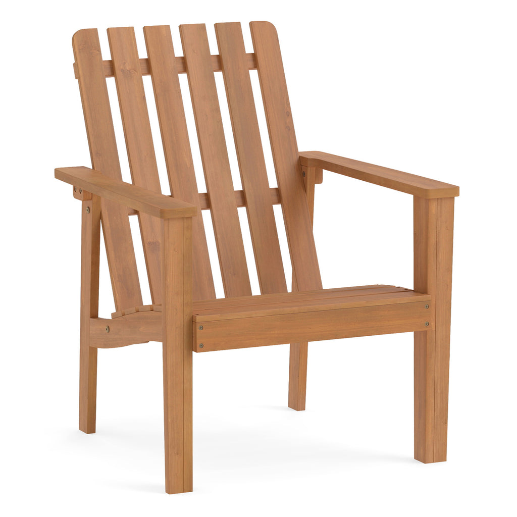 1 Pack Acacia Wood Outdoor Patio Chair with Slatted Backrest and Seat Built-in Armrest