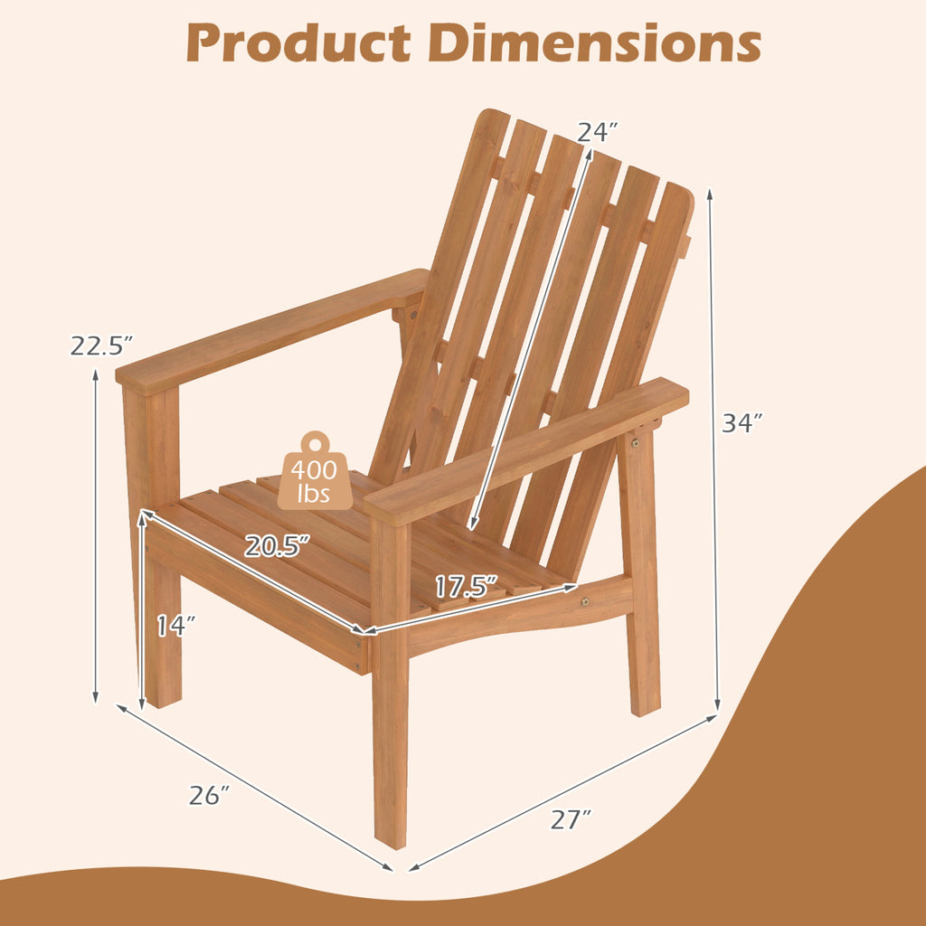 1 Pack Acacia Wood Outdoor Patio Chair with Slatted Backrest and Seat Built-in Armrest