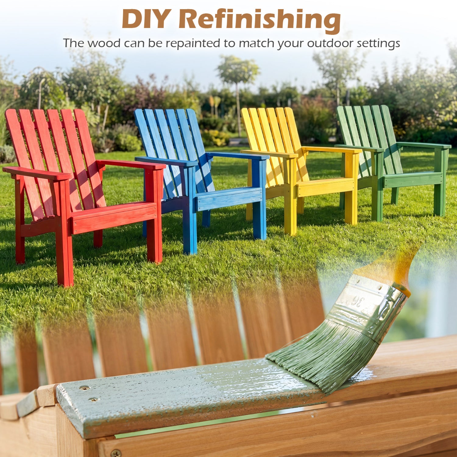 1 Pack Acacia Wood Outdoor Patio Chair with Slatted Backrest and Seat Built-in Armrest