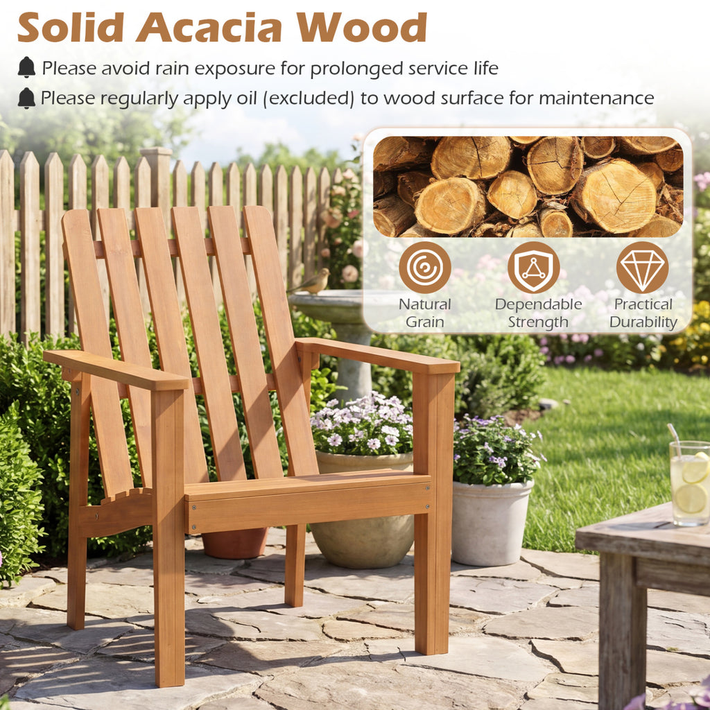 1 Pack Acacia Wood Outdoor Patio Chair with Slatted Backrest and Seat Built-in Armrest