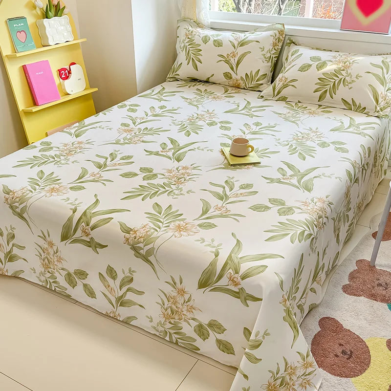 100% Cotton Flower Printed Bed Sheet – Single/Double/King Flat Sheet