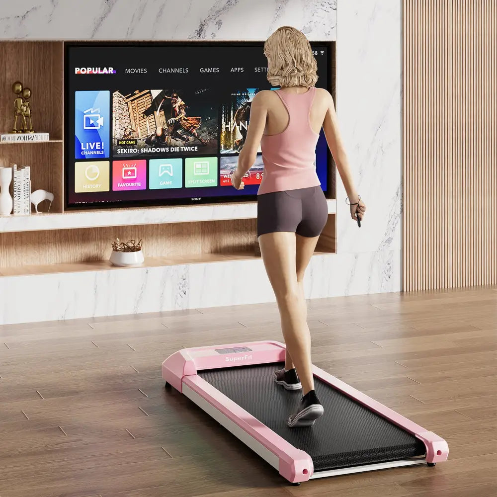 2.25 HP Walking Pad with LED Display and Remote Control-Pink - Pink - Treadmills
