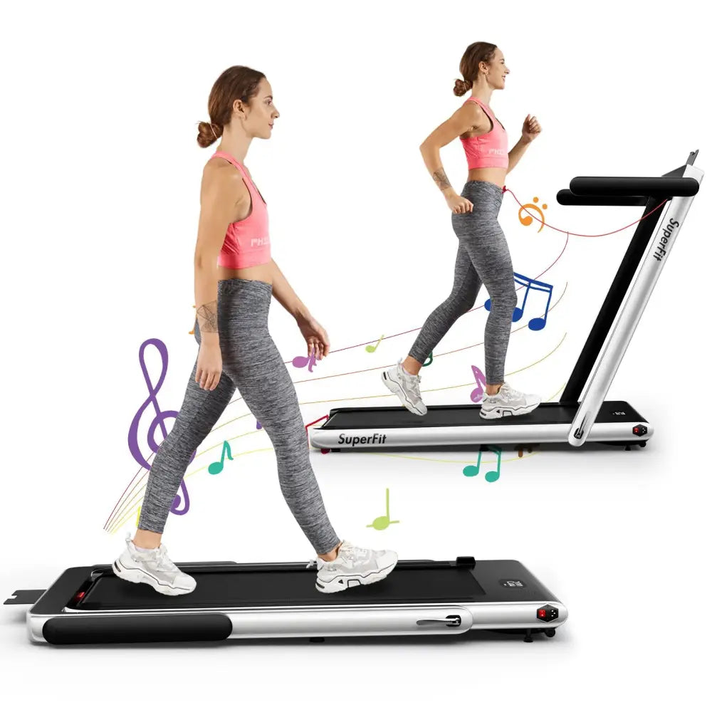 2.25HP 2 in 1 Folding Treadmill with APP Speaker Remote Control-Silver - Silver - Treadmills
