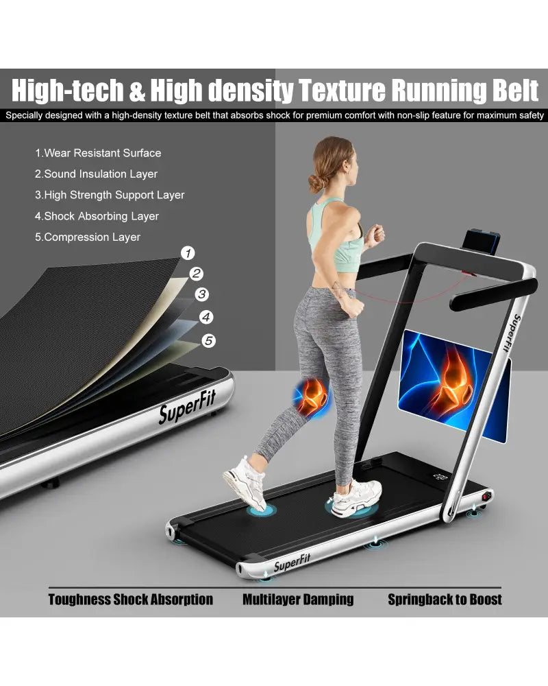 2.25HP 2 in 1 Folding Treadmill with APP Speaker Remote Control-Silver - Silver - Treadmills