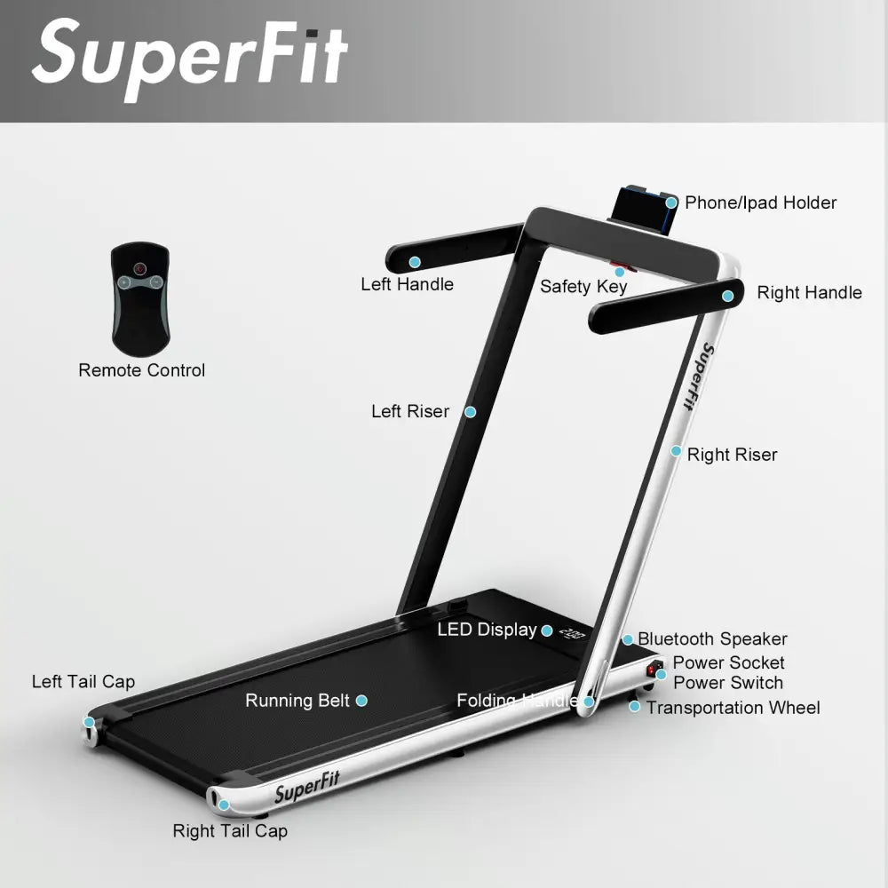 2.25HP 2 in 1 Folding Treadmill with APP Speaker Remote Control-Silver - Silver - Treadmills