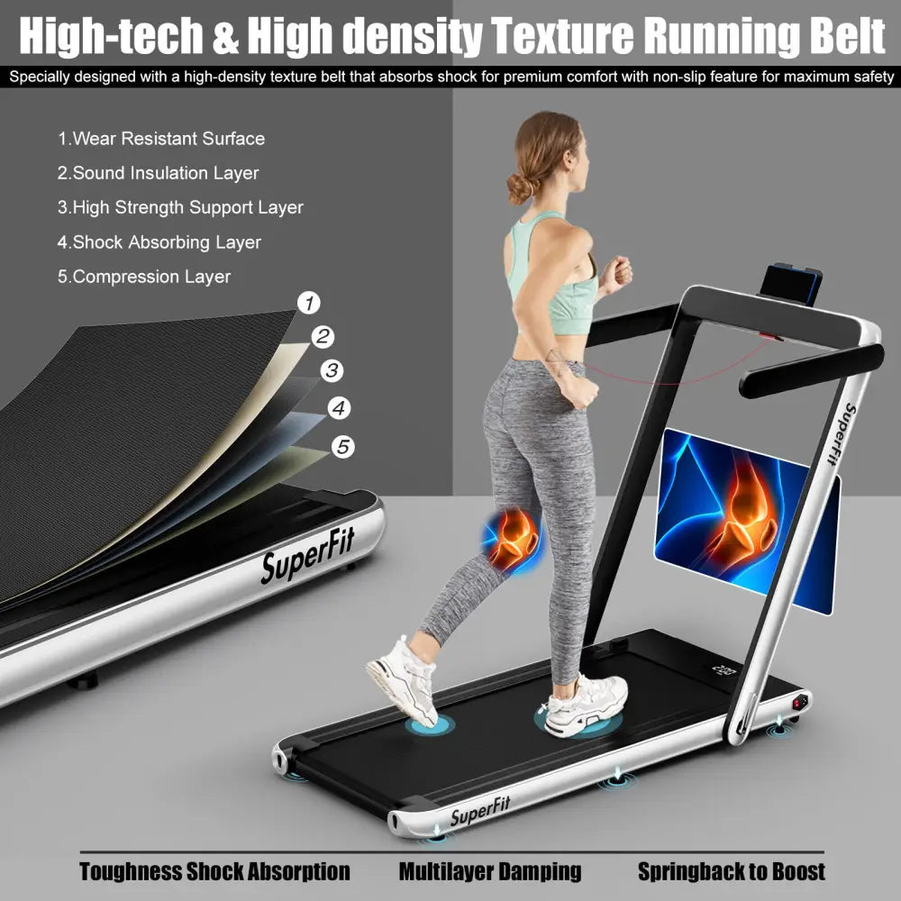2.25HP 2 in 1 Folding Treadmill with APP Speaker Remote Control-Silver - Silver - Treadmills