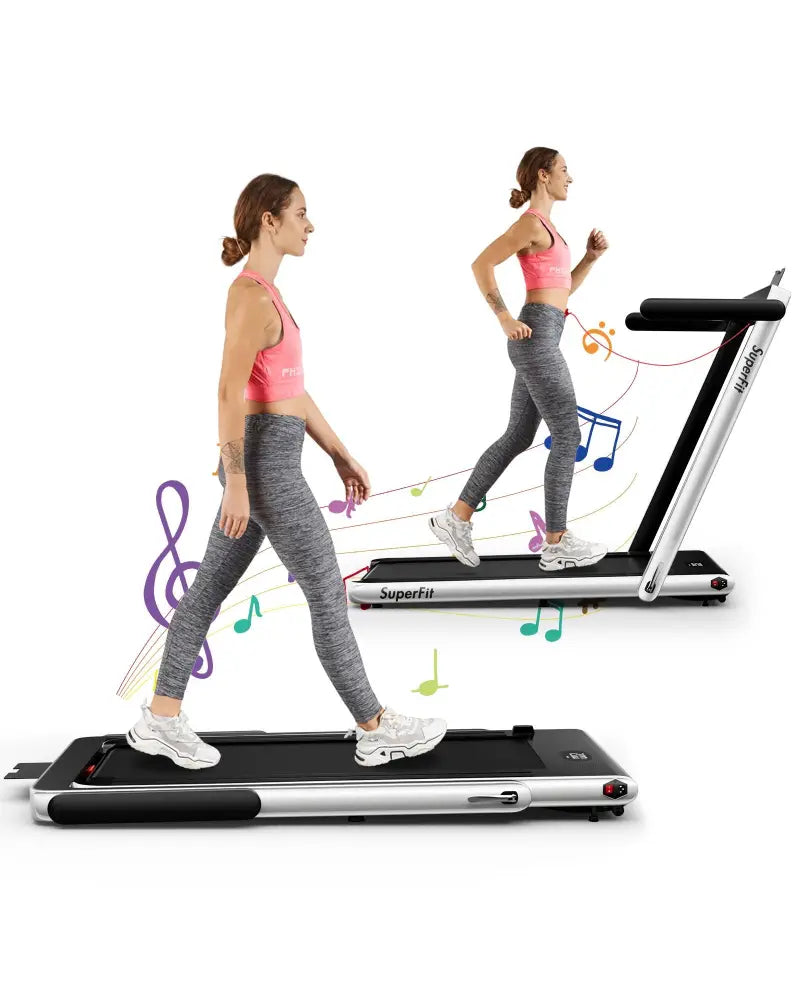 2.25HP 2 in 1 Folding Treadmill with APP Speaker Remote Control-Silver - Silver - Treadmills