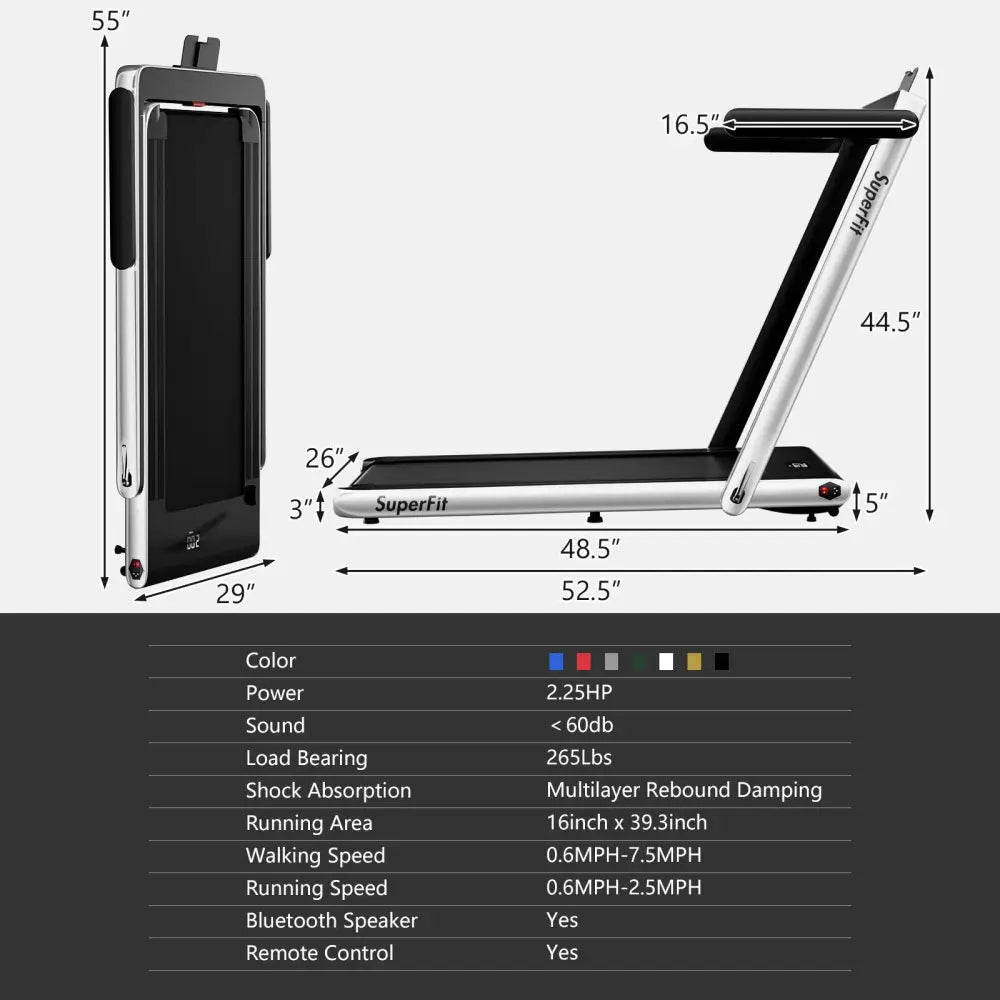 2.25HP 2 in 1 Folding Treadmill with APP Speaker Remote Control-Silver - Silver - Treadmills
