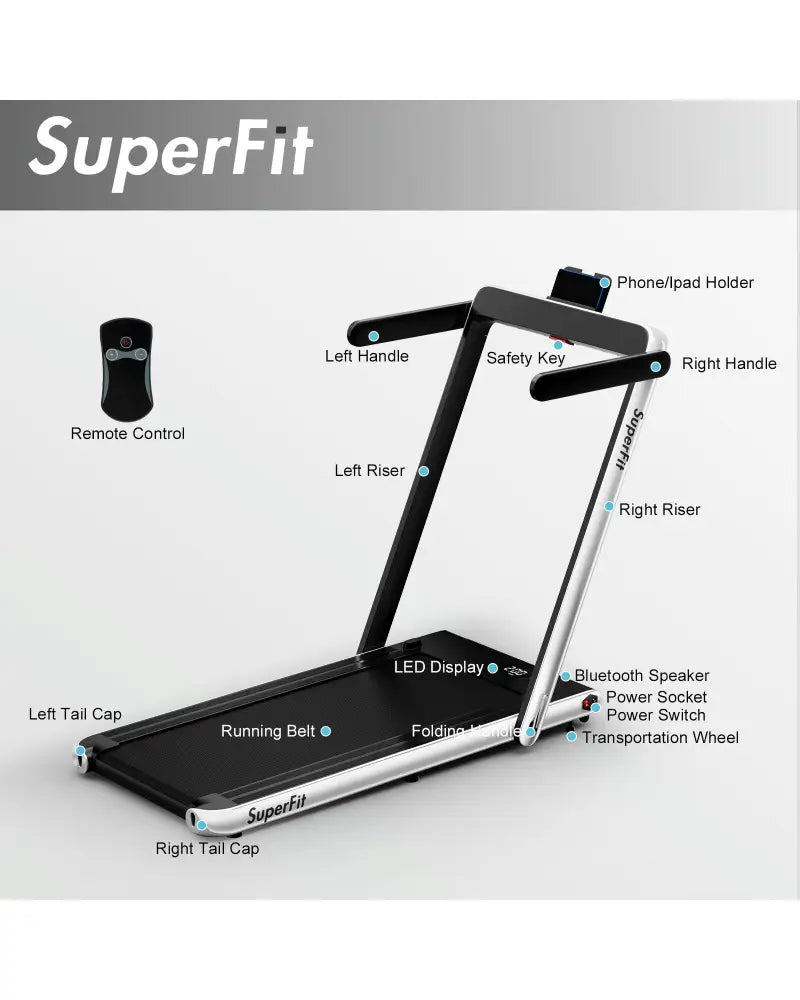 2.25HP 2 in 1 Folding Treadmill with APP Speaker Remote Control-Silver - Silver - Treadmills