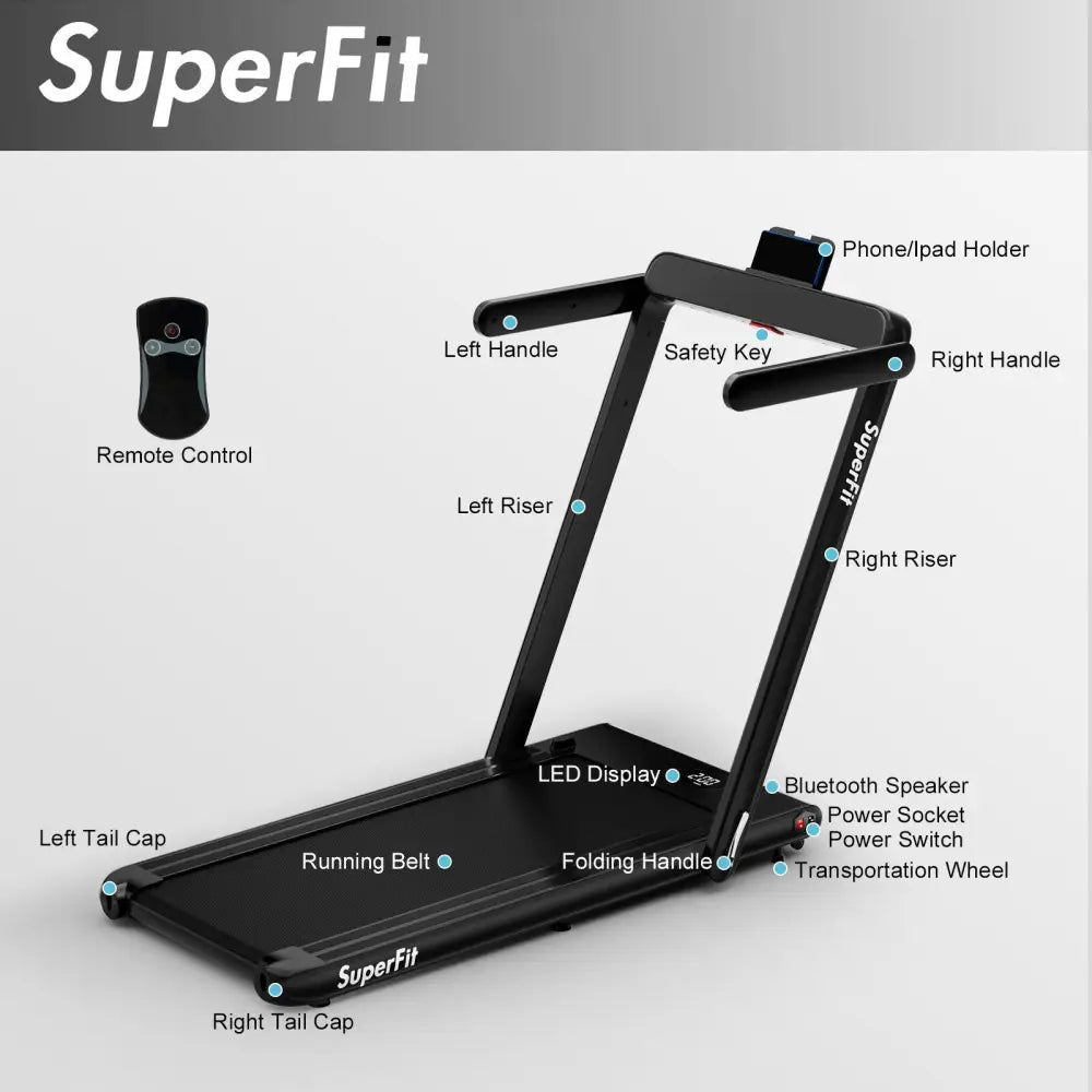 2.25HP 2 in 1 Folding Treadmill with APP Speaker Remote Control-Black - Black - Treadmills