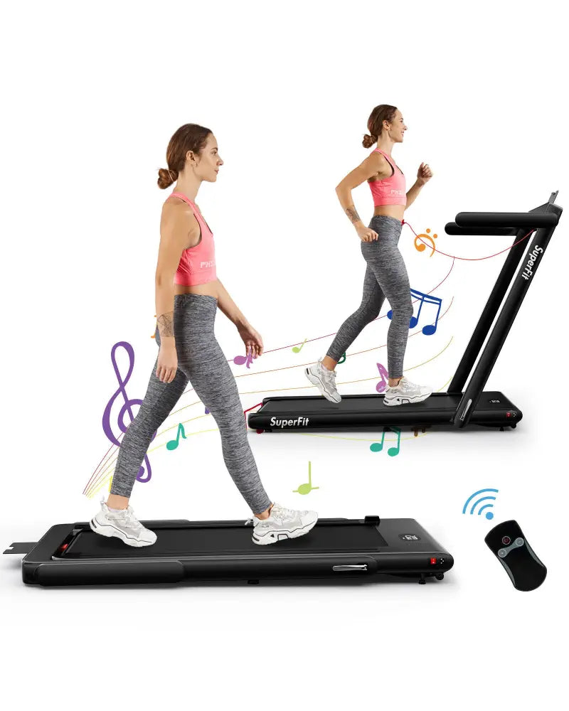 2.25HP 2 in 1 Folding Treadmill with APP Speaker Remote Control-Black - Black - Treadmills