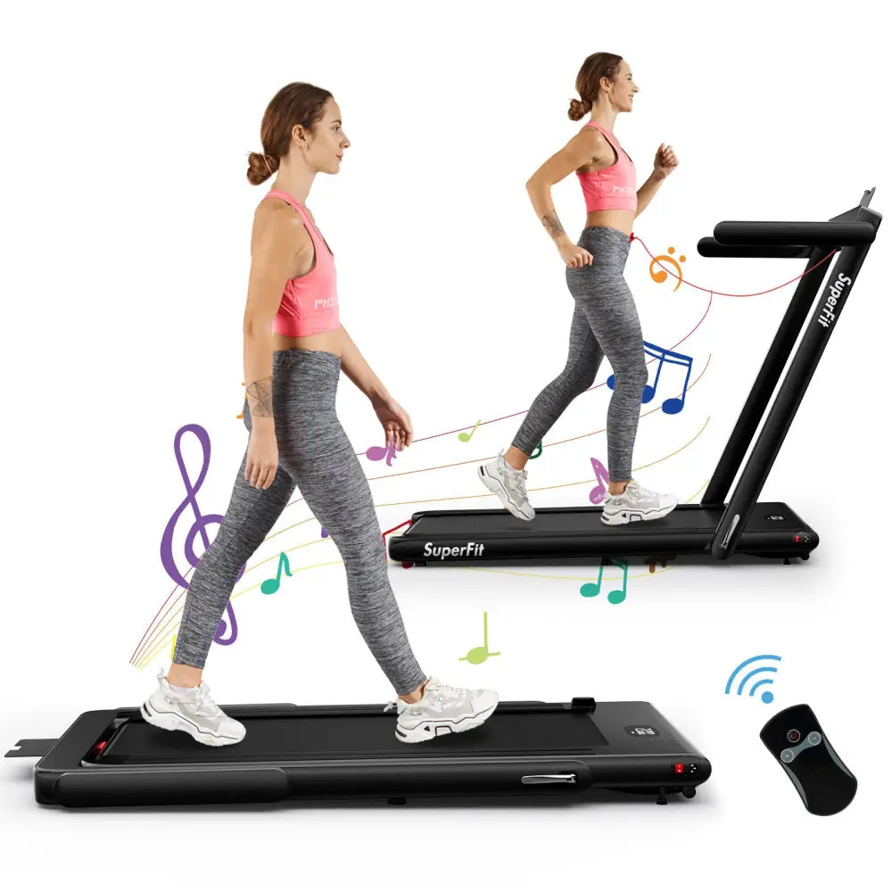 2.25HP 2 in 1 Folding Treadmill with APP Speaker Remote Control-Black - Black - Treadmills