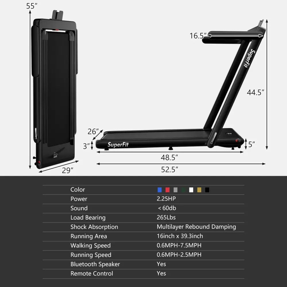 2.25HP 2 in 1 Folding Treadmill with APP Speaker Remote Control-Black - Black - Treadmills