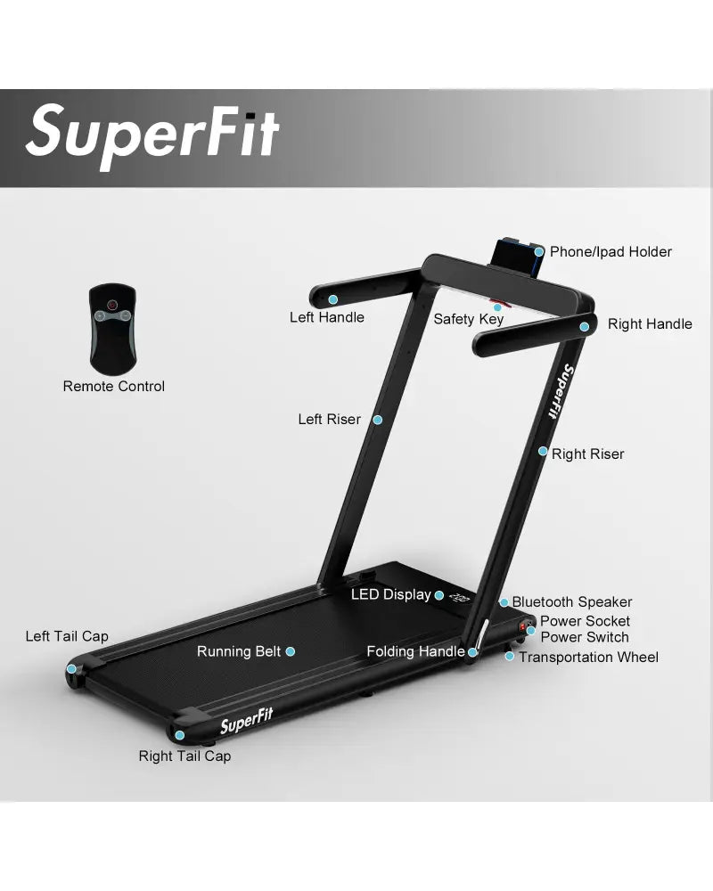 2.25HP 2 in 1 Folding Treadmill with APP Speaker Remote Control-Black - Black - Treadmills