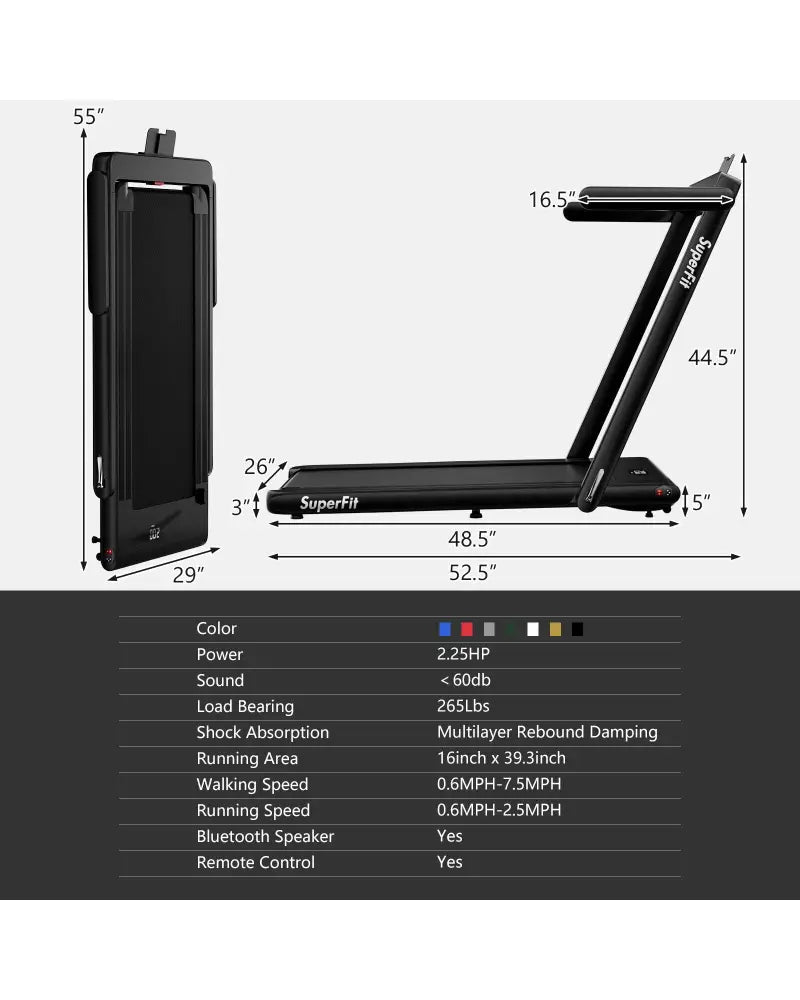 2.25HP 2 in 1 Folding Treadmill with APP Speaker Remote Control-Black - Black - Treadmills